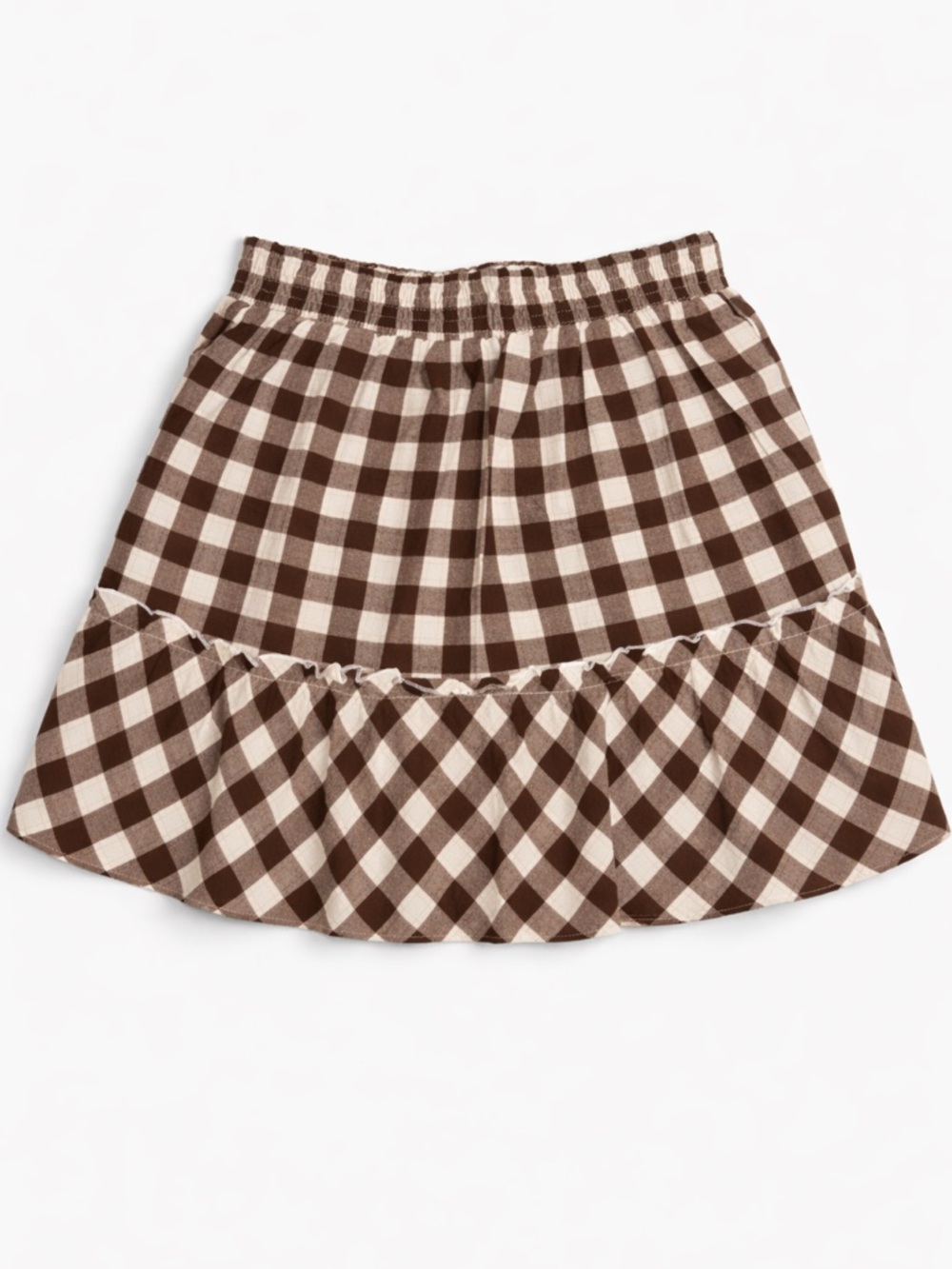Promesa Brown Gingham Ruffle Mini Skirt Size Small